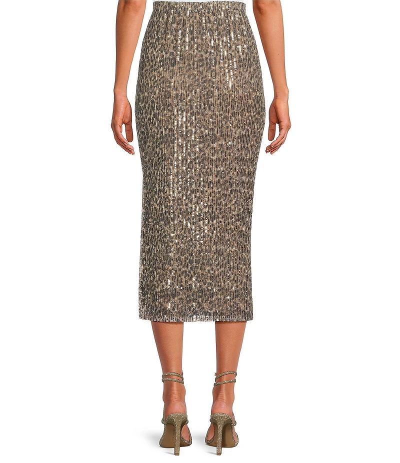 ELAN Cheetah Coordinating Sequin Maxi Sheath Skirt
