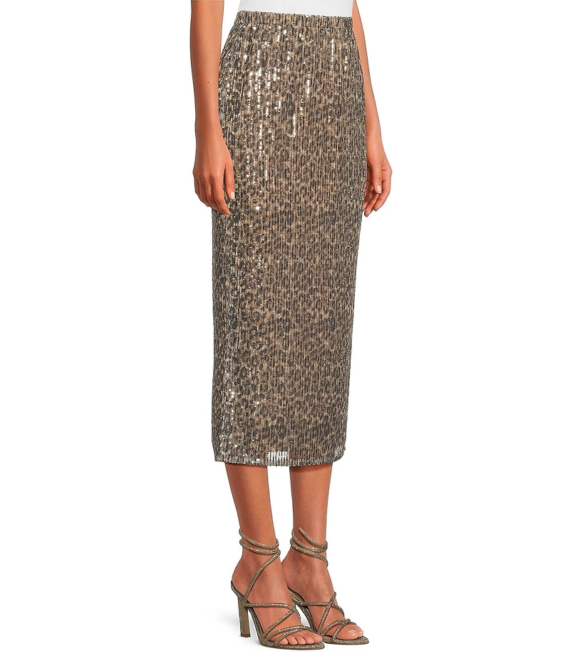 ELAN Cheetah Coordinating Sequin Maxi Sheath Skirt