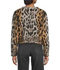 ELAN Cheetah Knit V-Neck Long Sleeve Button Front Cardigan