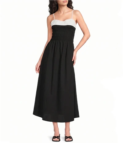 ELAN Colorblock Sweetheart Neckline Adjustable Spaghetti Strap A-Line Midi Dress