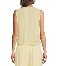 ELAN Coordinating Lace Inset V-Neck Sleeveless Button Front Top