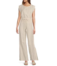 ELAN Coordinating Metallic Arrow Print Elastic Waistband Pull-On Side Slit Wide Leg Pants