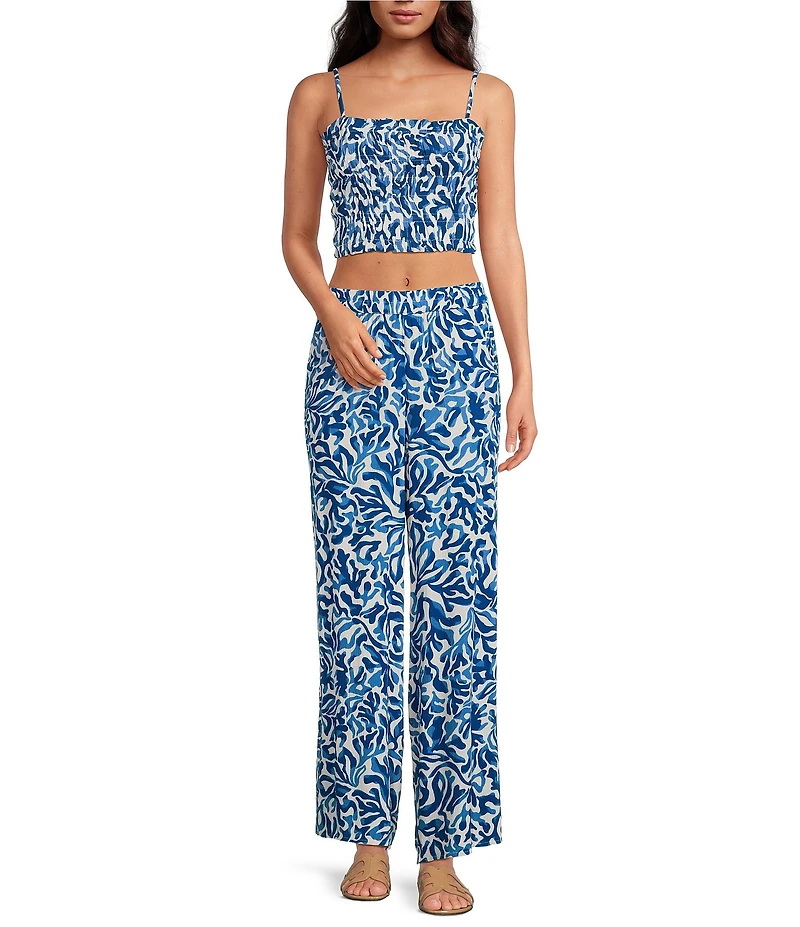 ELAN Coordinating Printed Elastic Waist Wide Leg Pants