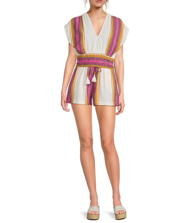 ELAN Coordinating V-Neck Cap Sleeve Elastic Hem Top
