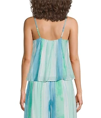 ELAN Coordinating Woven Flowy Stripe Square Neck Spaghetti Strap Top