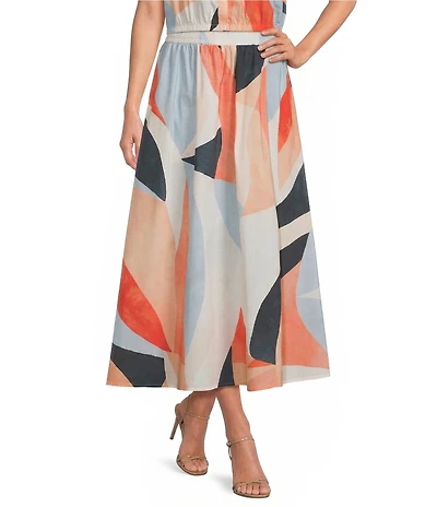 ELAN Coordinating Woven Prism Pull-On Midi Skirt