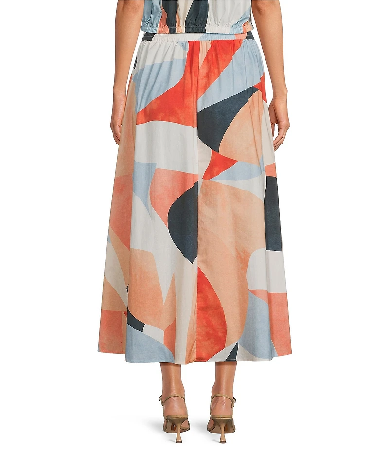 ELAN Coordinating Woven Prism Pull-On Midi Skirt