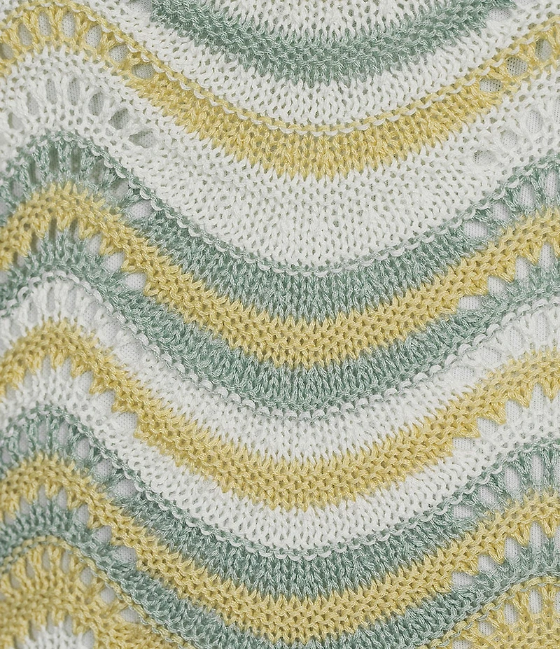 ELAN Crochet Chevron Square Neck Ruffle Cap Sleeve Tank