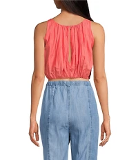 ELAN Elastic Hem Crop Halter Top