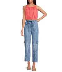 ELAN Elastic Hem Crop Halter Top