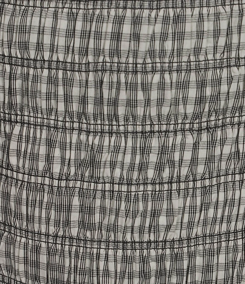 ELAN Gingham V-Neck Sleeveless Smocked Drop Waist Trimmed Mini Dress