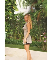 ELAN Gingham V-Neck Sleeveless Smocked Drop Waist Trimmed Mini Dress