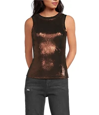 ELAN Glitter Knit Crew Neck Sleeveless Tank