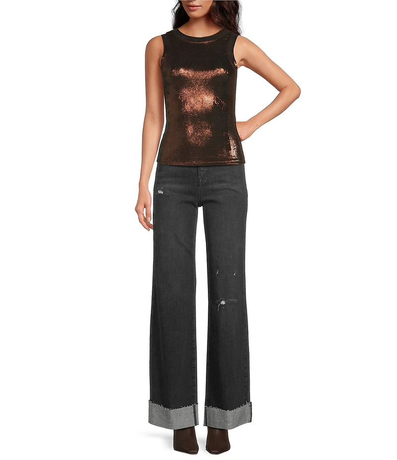 ELAN Glitter Knit Crew Neck Sleeveless Tank