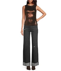 ELAN Glitter Knit Crew Neck Sleeveless Tank