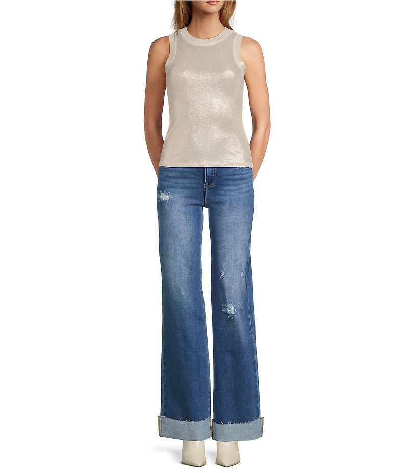 ELAN Glitter Knit Crew Neck Sleeveless Tank
