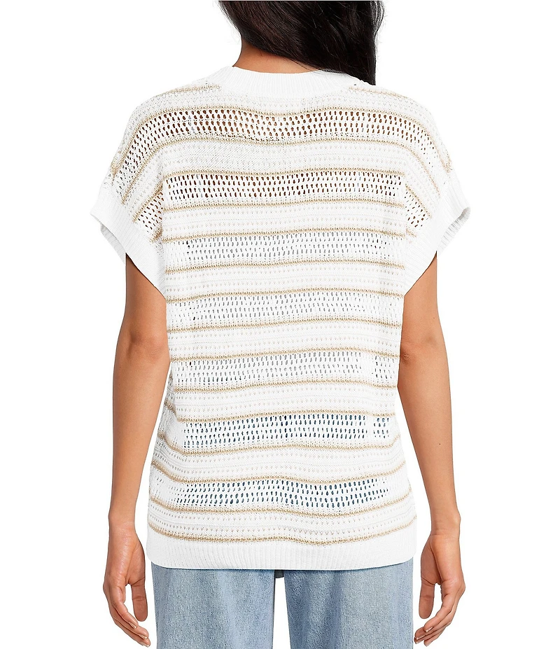 ELAN Knit Stripe Crew Neck Short Sleeve Top