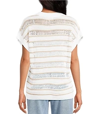 ELAN Knit Stripe Crew Neck Short Sleeve Top