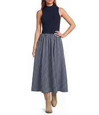 ELAN Mix Media Mock Neck Sleeveless Maxi Dress