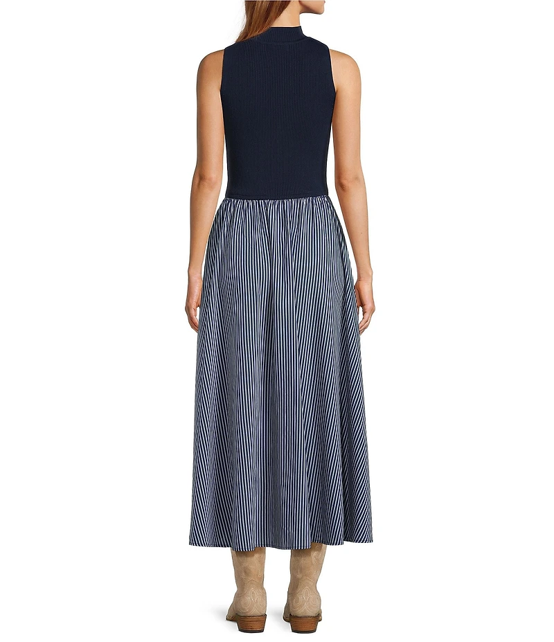 ELAN Mix Media Mock Neck Sleeveless Maxi Dress