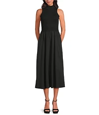 ELAN Mix Media Mock Neck Sleeveless Midi Dress