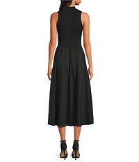 ELAN Mix Media Mock Neck Sleeveless Midi Dress