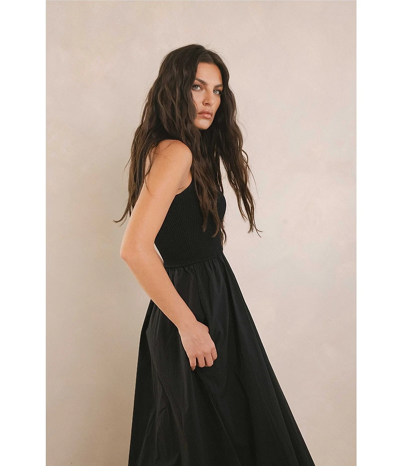 ELAN Mix Media Mock Neck Sleeveless Midi Dress