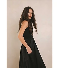 ELAN Mix Media Mock Neck Sleeveless Midi Dress