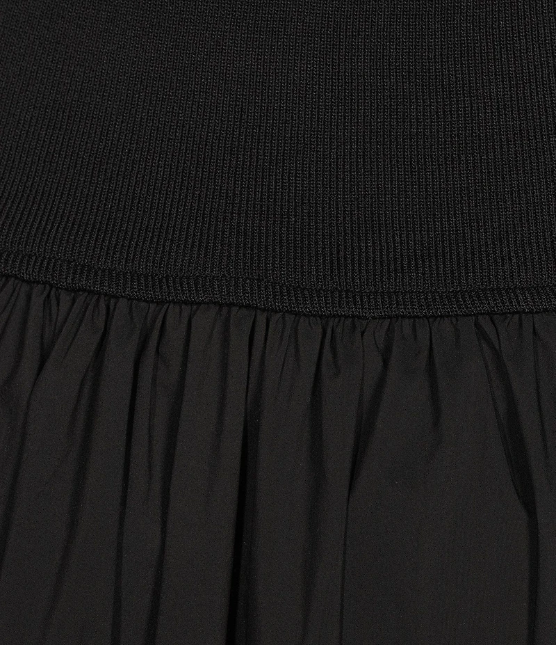 Elan Mixed Media Crew Neck Short Sleeve A-Line Midi Dress