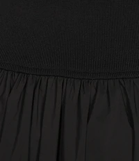 Elan Mixed Media Crew Neck Short Sleeve A-Line Midi Dress