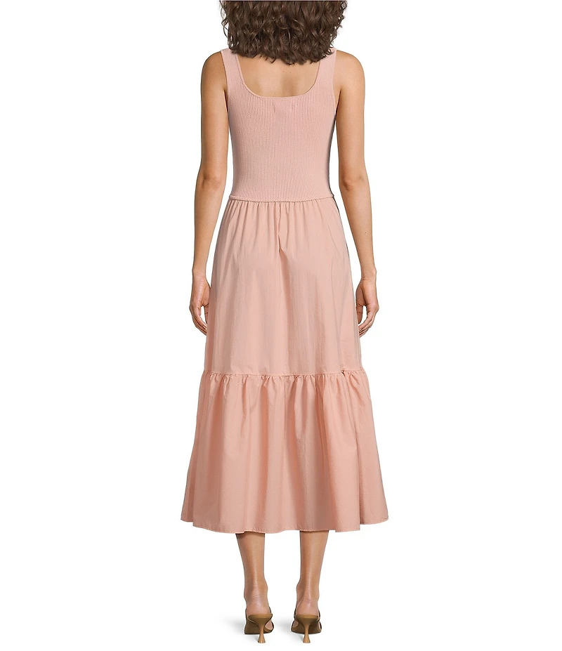 ELAN Mixed Media V-Neck Sleeveless A-Line Midi Dress