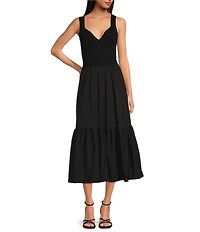 ELAN Mixed Media V-Neck Sleeveless A-Line Midi Dress