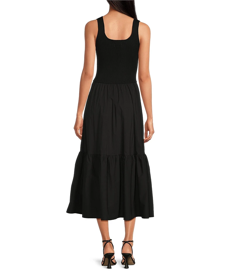 ELAN Mixed Media V-Neck Sleeveless A-Line Midi Dress