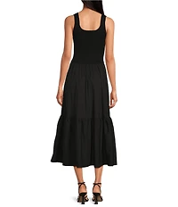 ELAN Mixed Media V-Neck Sleeveless A-Line Midi Dress