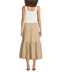 ELAN Mixed Media V-Neck Sleeveless A-Line Midi Dress