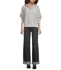 ELAN Open Knit Long Sleeve Quarter Zip Pullover