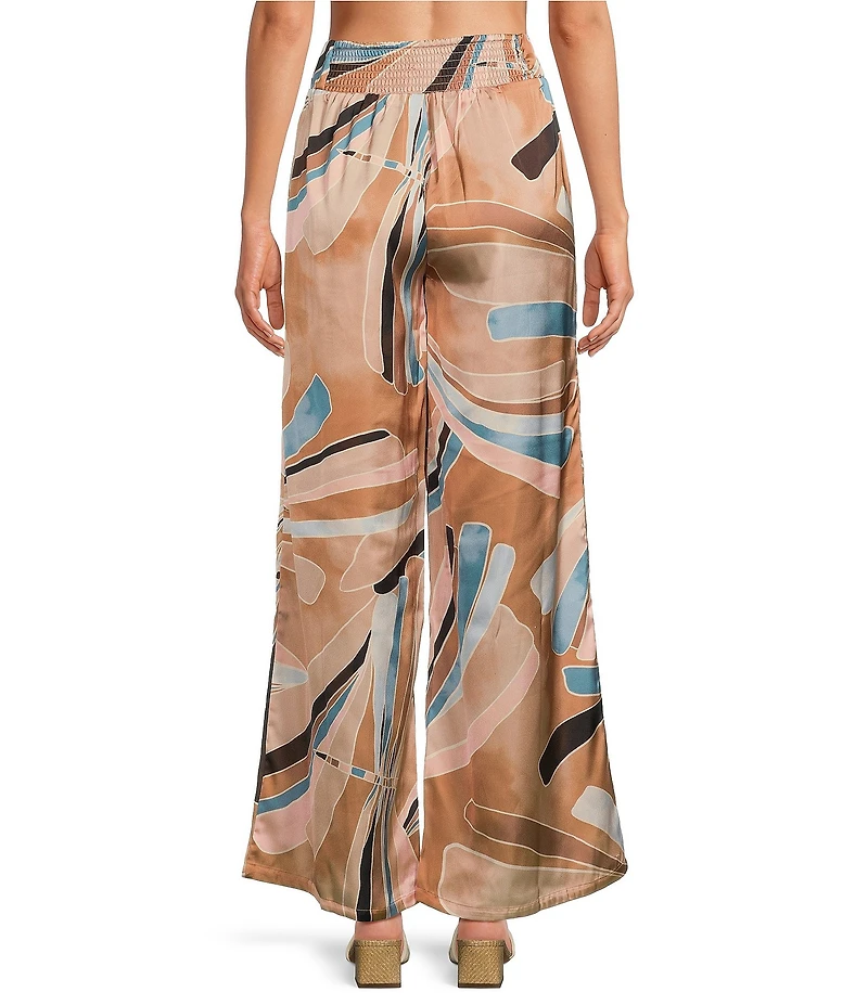 ELAN Coordinating Paisley Print Elastic Waistband Side Slit Pull-On Wide Leg Pants