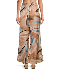 ELAN Coordinating Paisley Print Elastic Waistband Side Slit Pull-On Wide Leg Pants