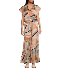 ELAN Coordinating Paisley Print Elastic Waistband Side Slit Pull-On Wide Leg Pants