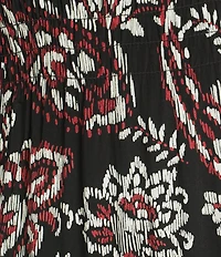 ELAN Paisley Split V-Neck Elbow Puff Sleeve Midi Dress