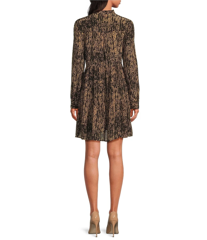 ELAN Paisley Tie Neck Long Sleeve Babydoll Dress