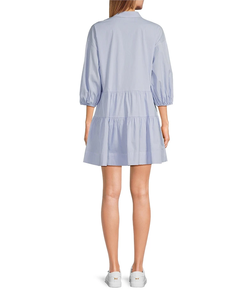 ELAN Point Collar 3/4 Balloon Sleeve Button Front A-Line Dress