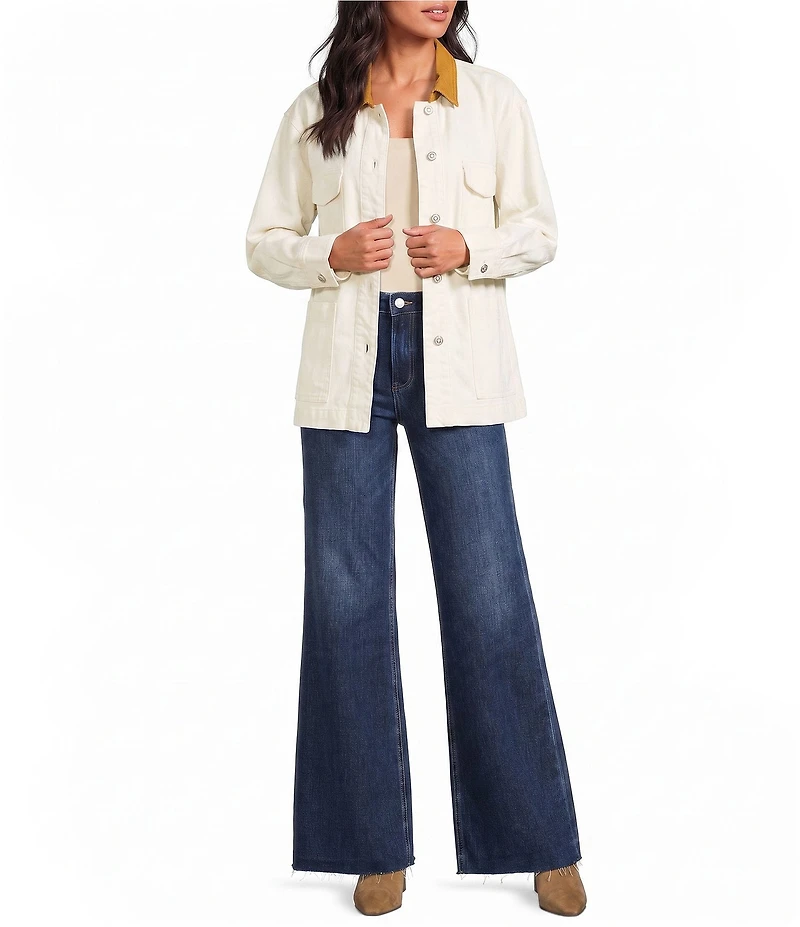Elan Point Collar Long Sleeve Contrasting Button Front Self-Tie Jacket