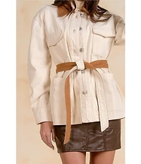 Elan Point Collar Long Sleeve Contrasting Button Front Self-Tie Jacket