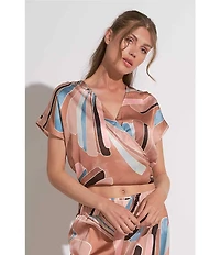 ELAN Coordinating Printed V-Neck Short Sleeve Top