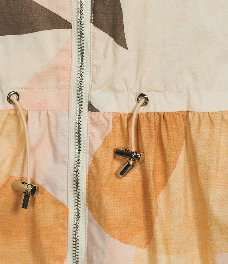 ELAN Prism Print Point Collar Short Sleeve Drawstring Waist Zip Front Dress