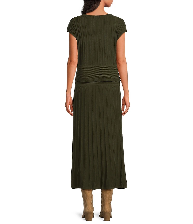 Elan Ribbed Crew Neck Cap Sleeve A-Line Dress