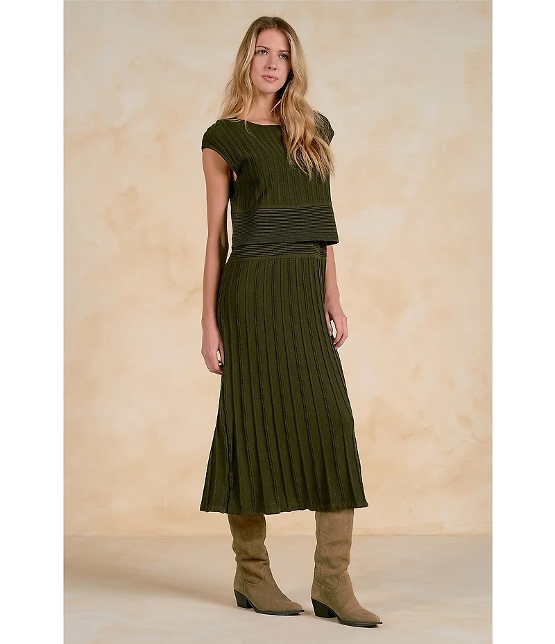 Elan Ribbed Crew Neck Cap Sleeve A-Line Dress