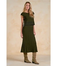Elan Ribbed Crew Neck Cap Sleeve A-Line Dress