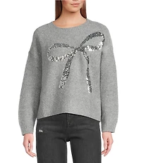 ELAN Sequin Bow Crew Neck Long Sleeve Sweater